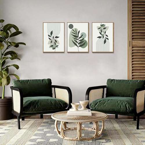 Boho Line Leaf Abstract Framed Canvas Wall Art Set of 3, 16x24 inch - color: Line Leaf, size: 16"x24"Natural