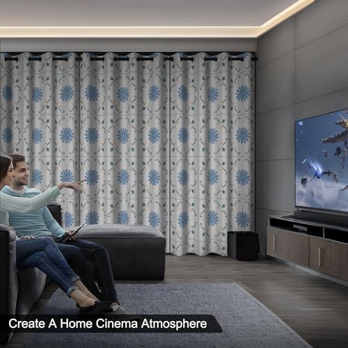 Blue Blackout Curtains 84 Inch Long 2 Panels Set, Gingham Floral Pattern Window Thermal Blackout Curtains for Bedroom and Living Room, Soundproof Privacy Thermal Insulated Curtains with Rope Tiebacks - color: Plaid Daisy Print