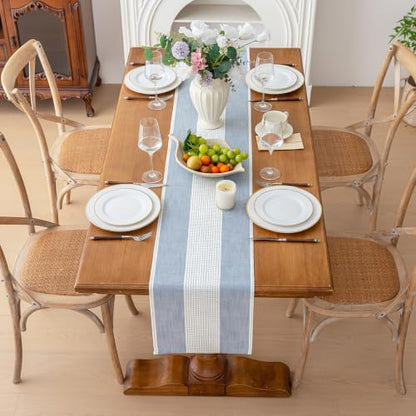 Line Macrame Table Runner, Blue Table Runners 36 Inches Long - color: Blue, size: 13"x36"