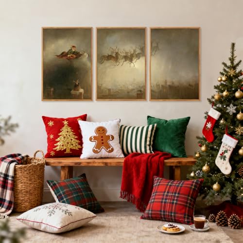 Aurlan 3 Pcs Santa Sleign Rides Framed Canvas Wall Art 16x24 Inch - color: Santa's Sleigh, size: 16"L x 24"W