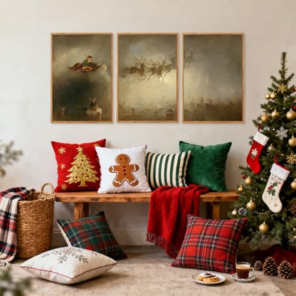 Aurlan 3 Pcs Santa Sleign Rides Framed Canvas Wall Art 16x24 Inch - color: Santa's Sleigh, size: 16"L x 24"W