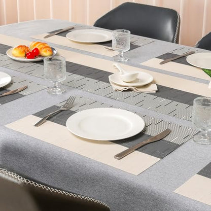 Placemats Set of 4, Vinyl Woven Heat-Resistant Place Mats - color: Beige Dark Gray, size: Set of 4