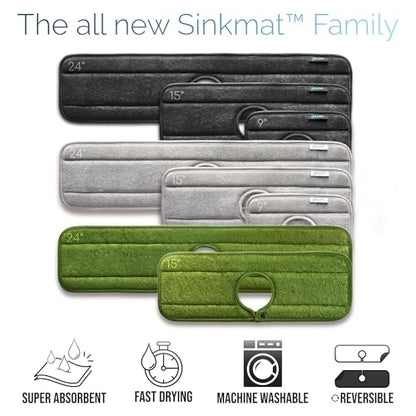 Ternal Original SINKMAT 24in XL Faucet Splash Guard Extra Long Microfiber Sink Drip Catcher Mat Non Slip Countertop Protector Drying Pad Kitchen Bathroom RV Machine Washable [Moss Green] - size: 24" x 24"