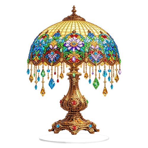 Yunzlly Stand Up Diamond Art Painting Kit, Desktop Gem Painting Ornament Kit for Adults, Tabletop Acrylic Diamond Board Painting (Lamp) - color: Lamp