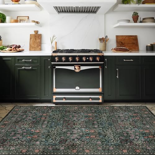 Floral 4x6 Entryway Rug, Black Green Washable Boho Bedroom Area Rug - color: Black / Multi, size: 4' x 6' (Rectangular)