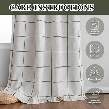 MYSKY HOME 100% Blackout Plaid Linen Curtains 63 Inches Long Double Layer Farmhouse Thermal Insulated Checkered Print Drapes with Rod Pocket Back Tab for Bedroom Living Room, 2 Panels, 52"Wide, Green - color: Green, size: 52"W x 63"L (Pack of 2)