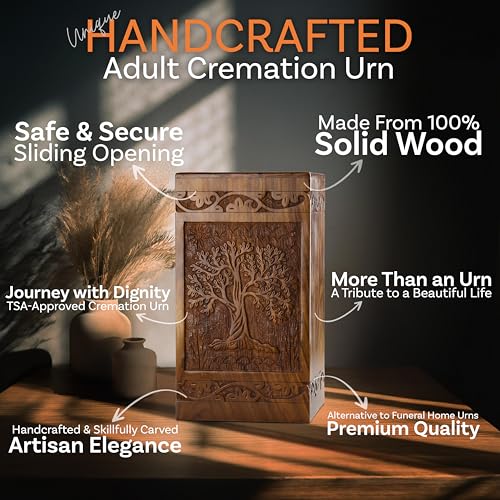 Tree of Life Wooden Urn for Human Ashes, X-Large 250 Cu in, Rosewood - color: Rosewood Tree of Life, size: X-Large (250 cu in)