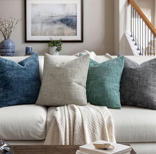 MIULEE Chenille Textured Throw Pillow Covers Blue Ashes 18x18 Set of 2 - color: Blue Ashes, size: 18" x 18" (Pack of 2)