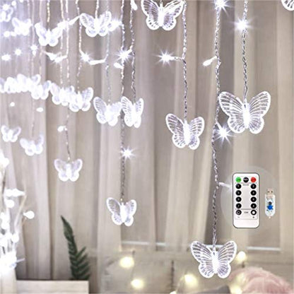 Butterfly Curtain Fairy Lights USB Plug in,8 Modes 120 LED 19.7FT Firefly Twinkle Timer String Lights with Remote, Waterproof Copper Wire for Bedroom Patio Christmas Wedding Party Dorm (Cool White) - color: Cool White