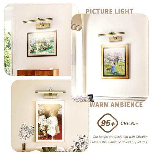 Battery Operated Picture Light with Remote,Wireless Gallery Lights Brass 12in Rechargeable Display Light with Flexible Swing Arm,Dimmable Wall Sconce for Artwork on Wall - color: Model A-Brass