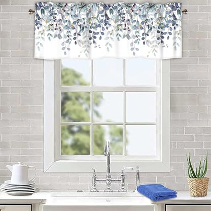 Dark Blue Eucalyptus Leaves Valances for Windows 2 Panels, 42x12 in - color: Eucalyptus Leaves-dark Blue, size: 42"W x 12"L (Pack of 2)