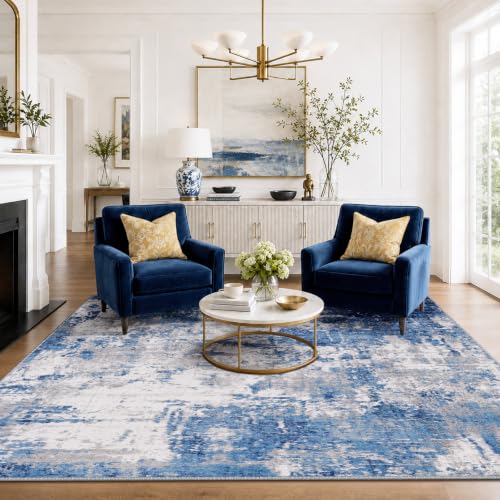 RELEANY Washable 4'x6' Abstract Area Rug for Living Room Blue Gray - color: Blue/Gray, size: 4' x 6' (Rectangular)