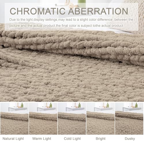 Chunky Knit Throw Blanket 50x60, 100% Handmade Chenille Yarn - color: Taupe, size: 50×60 inch
