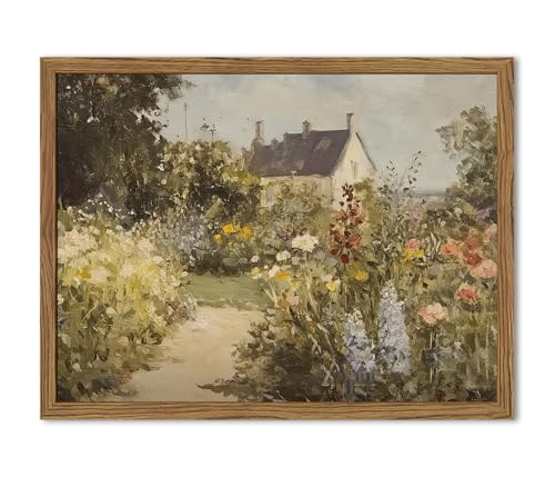 Vintage Painting Wall Art, Country Landscape Wall Decor, Nature Wildflower Farmhouse Pictures Canvas Prints for Bedroom Bathroom Living Room 10x8 inch Wood Framed - color: Farmhouse, size: 10"L x 8"W