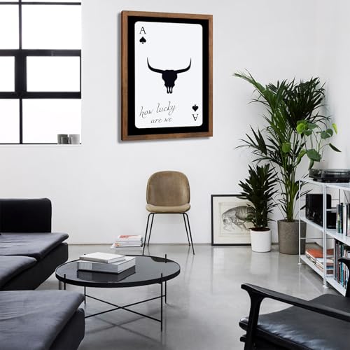 Western Cowboy Canvas Wall Art, Retro Western Aesthetic Pictures Wall Decor, Trendy Longhorn Bull Pattern, Suitable for Living Room Bedroom Office Rustic Home Decor 12x16in Wood Framed - color: Black Lucky, size: 16"L x 12"W