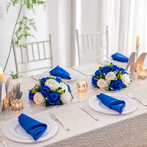 Flower Centerpieces Wedding Tables: Royal Blue & White, 2 Packs - color: Royal Blue White