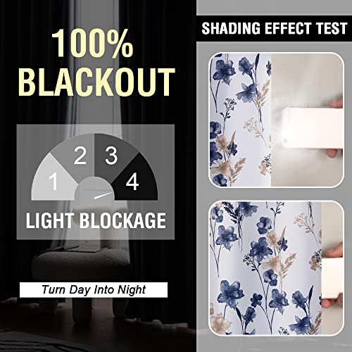 H.VERSAILTEX 100% Blackout Curtains 63 Inches for Kitchen, Navy/Taupe - color: Navy/Taupe, size: 52"W x 63"L (Pack of 2)