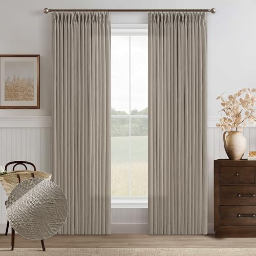 Linen Taupe Pinch Pleat Memory Shaped Light Filtering Curtains 96 Inch Long - color: Burlywood Birch, size: 50"W x 96"L (Pack of 2)