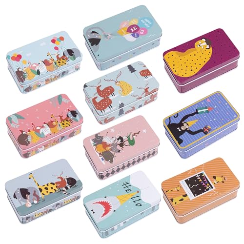 Framendino, 5 Pack Mini Tinplate Storage Boxes Small Empty Cartoon Trinket Jewelry Coin Containers Metal Rectangle Tin for Bead Case (Style C) - color: Cartoon