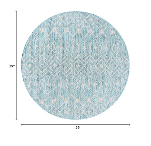 Unique Loom Outdoor Trellis Collection Area Rug - Tribal Trellis (3' 3" Round, Aqua/ Ivory) - color: Aqua/Ivory, size: 3'3" (Round)