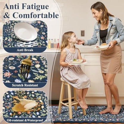 Yamaziot Boho Anti Fatigue Kitchen Rug Set of 3 Scalloped Non-Slip, Blue - color: Blue, size: 17.3"x29"+17.3"x35"+17.3"x47"