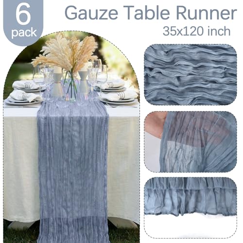 6 Pack Dusty Blue Cheesecloth Table Runner 35 x 120 Inch - color: Dusty Blue, size: 6 Pcs - 10 Ft