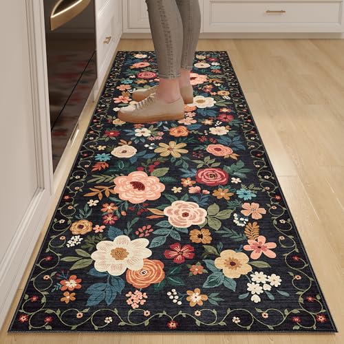 DUKINO 2.6x8 Runner Rug, Washable Runner Rug for Hallway Non Slip, Black - color: Black, size: 2'6" x 8' (Rectangular)