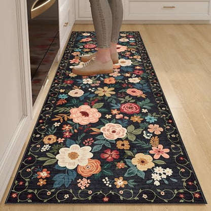 DUKINO 2x6 Runner Rug for Hallway, Washable Runner Rug Non Slip, Black - color: Black, size: 2' x 6' (Rectangular)
