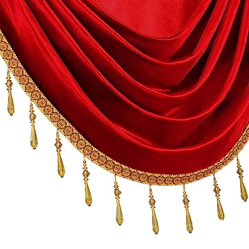 ELKCA Luxury Burgundy Red Velvet Curtain Valances for Living Room with Beads(39inch,1 Panel) - color: Burgundy Red, size: 39"W x 43"L (Pack of 1)