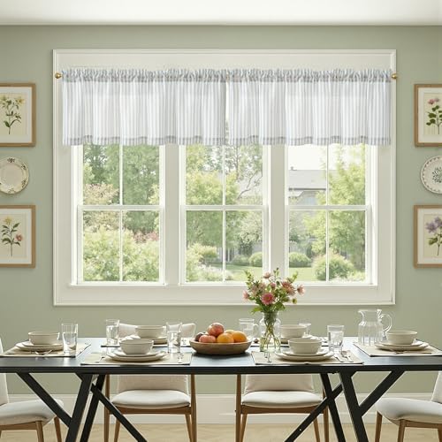 jinchan Linen Boxter Stripe Valances for Window 16 inch,Aqua Blue,1 Panel - color: Boxter Stripe | Aqua Blue on Linen, size: 50"W x 16"L (Pack of 1)