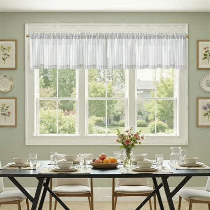 jinchan Linen Boxter Stripe Valances for Window 16 inch,Aqua Blue,1 Panel - color: Boxter Stripe | Aqua Blue on Linen, size: 50"W x 16"L (Pack of 1)