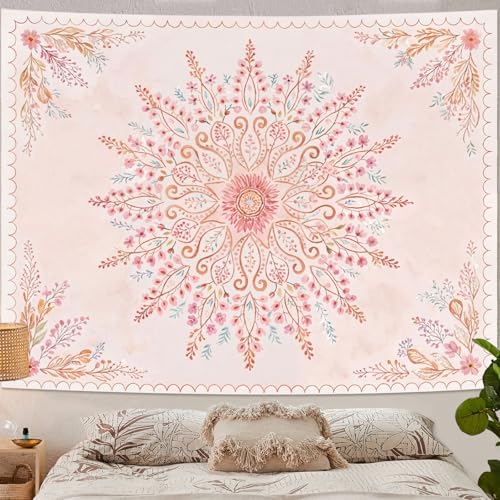Lunerfex Floral Mandala Tapestry Boho Tapestry for Bedroom Pink Tapestries Wall Hanging Living Room Wall Art and Home Decor 44x60 - color: Pink, size: 60"L x 44"W