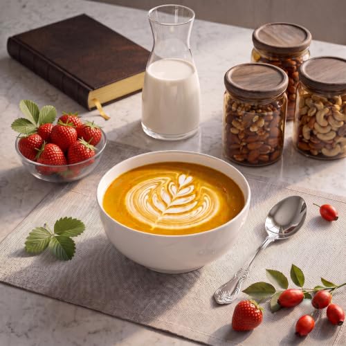 30 oz Ceramic Bowls Set of 6, 6 Inch Off-White Soup & Cereal Bowls - size: 6 inch 30 oz (White Rim)