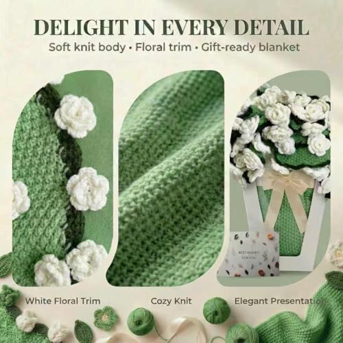 Camellia Crochet Flower Bouquet Blanket, Handmade Knitted Throw Blanket - color: Camellia, size: Medium