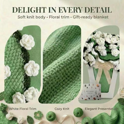 Camellia Crochet Flower Bouquet Blanket, Handmade Knitted Throw Blanket - color: Camellia, size: Large