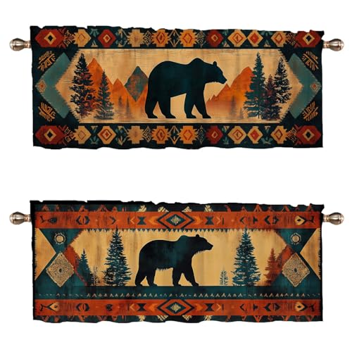 Classic Western Kitchen Valances for Windows 2 Pack Country Vintage Bear Valances Window Treatment for Bathroom Living Room Window Treatment Valances 54x18 inch - color: Classic Western