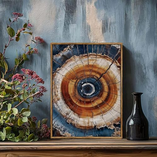 BingruiArt Faux Wood Tree Ring 05 Canvas Wall Art 12x16 Framed - color: Tree Ring - 05, size: 16"L x 12"W
