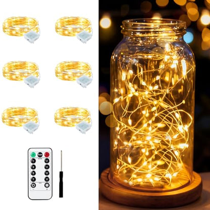 6 PCS Warm White Fairy Lights ＆ Remote 7ft 20 LED Light - color: Warm White, size: 6 PCS