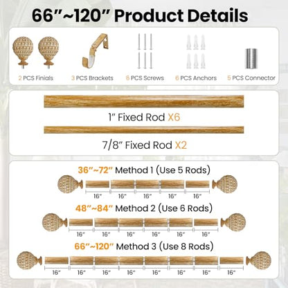 Ycolnaefllr Wood Pinecone Curtain Rod, Farmhouse Heavy Duty, Fits 66-120" - color: Wood, size: 36-120"