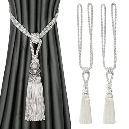 BEL AVENIR 2 Pack Curtain Tiebacks Hand-Woven Holdbacks Tassels Tiebacks - color: White, size: 2 Pack
