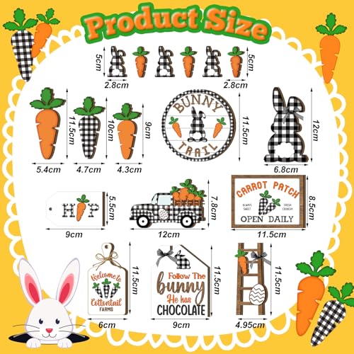 Marsui Easter Tiered Tray Decor Happy Easter Tiered Tray Ornament Rustic Farmhouse Spring Sign Bunny Truck Gnome Egg Wooden Sign for Home Table Decor(Plaid) - style: Plaid