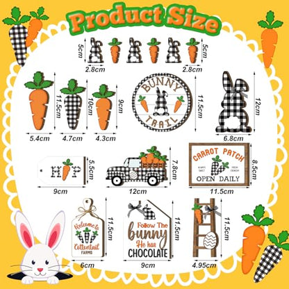 Marsui Easter Tiered Tray Decor Happy Easter Tiered Tray Ornament Rustic Farmhouse Spring Sign Bunny Truck Gnome Egg Wooden Sign for Home Table Decor(Plaid) - style: Plaid