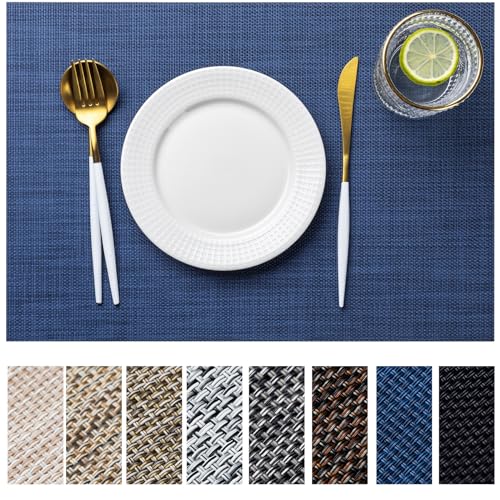 LEXMORE Placemats Set of 6 Vinyl/Plastic Woven Place Mats for Kitchen Table Indoor/Outdoor Washable Placemat Wipeable Dining Table Mats(Navy Blue) - color: A-navy Blue