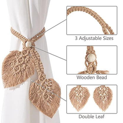2 Pack Boho Curtain Tiebacks, Apricot - color: S4