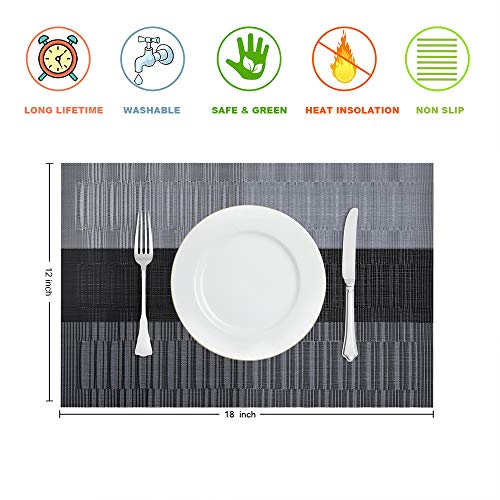 GIVERARE Placemats Set of 4, Heat-Resistant Woven Vinyl Placemat, Non-Slip Washable PVC Table Mat, Easy to Clean Premium Plastic Mats for Dining, Kitchen Table (Black+Gray) - color: Black+gray