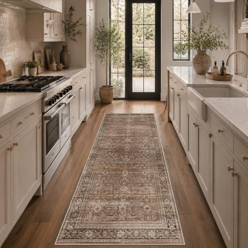 Schweek 3x7 Hallway Runner Rugs Washable Non Slip Kitchen Runners Brown - color: Brown, size: 3' x 7' (Runner)