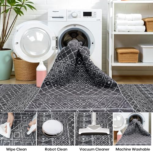 2x5 Hallway Rug Runner Moroccan: Washable Non Slip Runner Rug Black - color: Black, size: 2' x 5' (Rectangular)