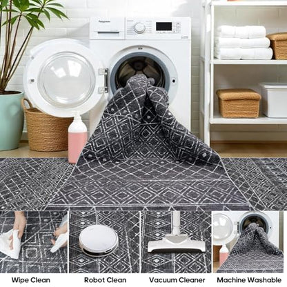 Moroccan 2'6"x8' Hallway Runner Rug: Washable Non Slip Soft Rugs Black - color: Black, size: 2'6" x 8' (Rectangular)