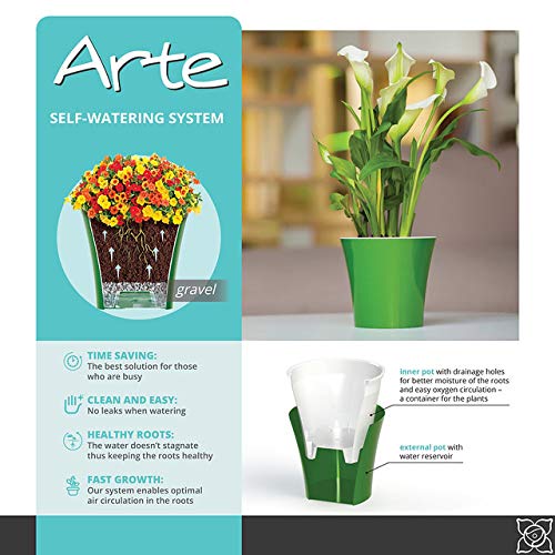 Santino Self Watering Planters Arte 4.3 Inch Green-Gold/White Flower Pots Set of 4 - color: Green-gold/White - Set of 4, size: 4.3-Inch