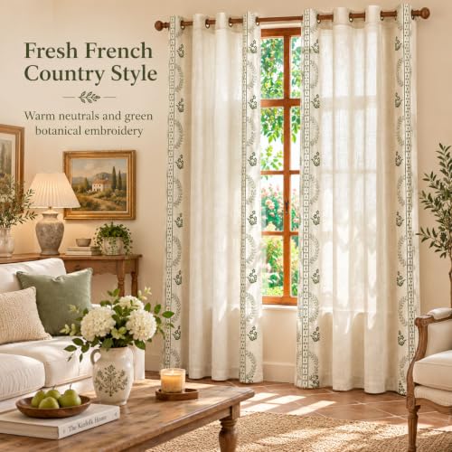 Green Embroidered Grommet Curtains, 55 in Wide, 2 Panels - color: Grass Greenn, size: 55"W x 63"L (Pack of 2)